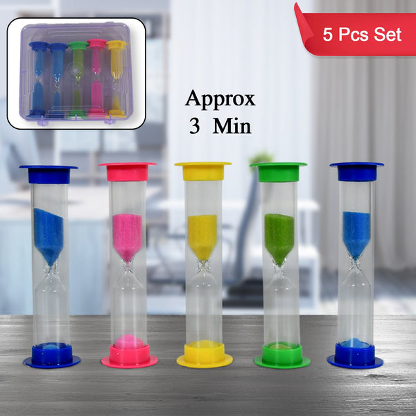 Sand Timer Plastic Hourglass, Sand Glass Toy Sand Clock for Kitchen, Office, School and Brushing Teeth for Bathroom Timer Clock Children Hourglass Sand glass Toothbrush Household Sand Clock (3 Min Approx / 5 pc)