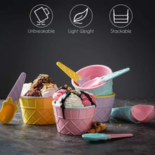 Ice-Cream Waffle Spoon Bowel Cup Set | Premium ice Cream Set | Ice-Cream Bowel with Spoon | 6 units Couple Bowl Set | Color Box