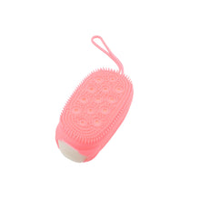 Silicone body scrubber with soft bristles for gentle yet thorough cleansing.