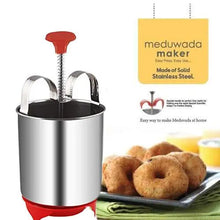 Stainless steel vada maker, angled view