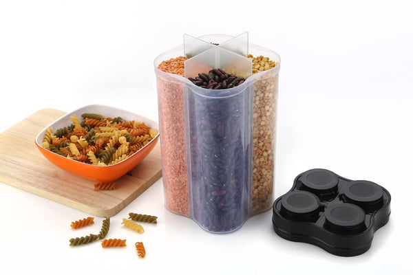 4-section plastic food storage container with lock