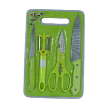 Kitchen tool set with chopping board, knife, and scissor