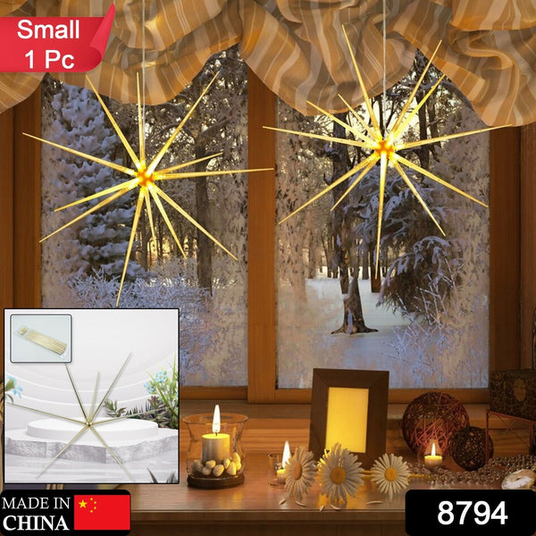 3D Gold Star Hanging Decoration Star, Acrylic Look  Hanging Luminous Star for Windows, Home, Garden Festive Embellishments for Holiday Parties Weddings Birthday Home Decoration (Small)